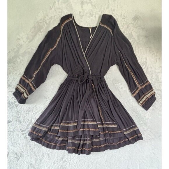 Free People Delilah Women's Mini Dress Embroidered Wrap Bohemian Chic Women's XS - Picture 1 of 9